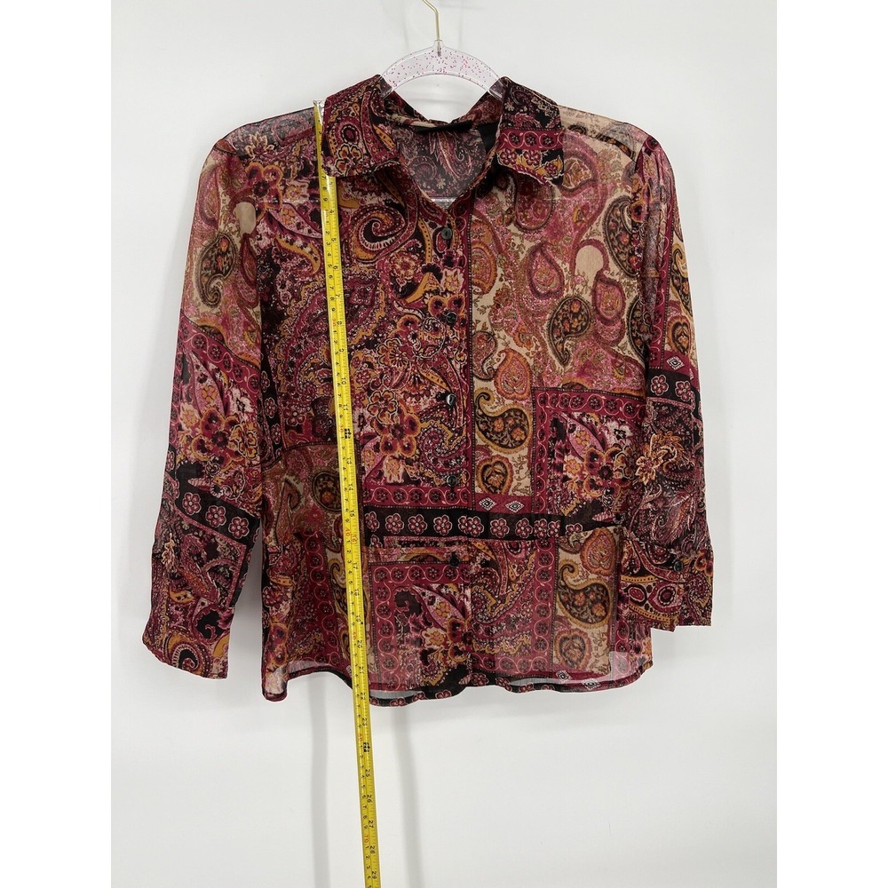 Studio by Liz Claiborne Button Down Shirt Blouse Womens Sz 6 Paisley Red Maroon - Picture 2 of 11